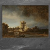 Wanddecoratie / Schilderij / Poster / Doek / Schilderstuk / Muurdecoratie / Fotokunst / Tafereel Landschap met stenen brug - Rembrandt van Rijn gedrukt op Dibond
