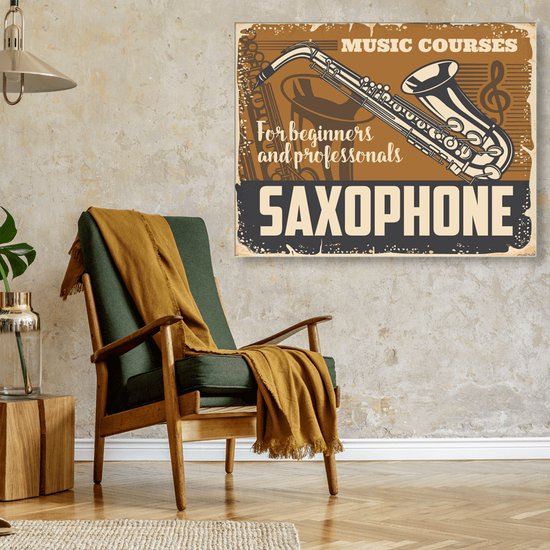 Meester Aan De Muur - Schilderij - Doek Schilderstuk Muurdecoratie Fotokunst Tafereel Saxophone Music - Multicolor - 80 X 60 Cm