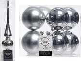 Decoris - Kerstversiering - zilver piek en 8x kerstballen 10 cm