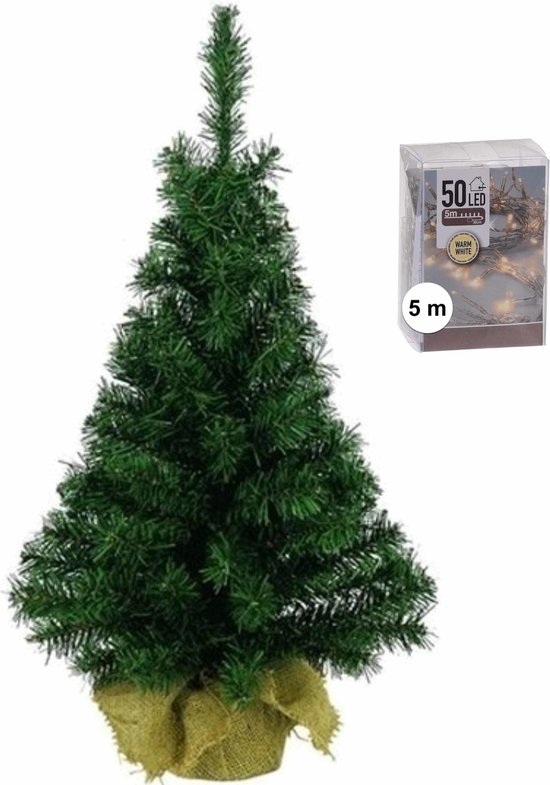 Decoris - Kleine kerstboom groen 45 cm met warm witte kerstverlichting