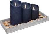 Dienblad met steentjes en LED kaarsen - donkerblauw - 14 x 40 cm