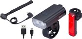 BBB Cycling StrikeDuo 1200 Combo Verlichtingsset - Fietsverlichting USB Oplaadbaar - Voor- en Achterlicht - Met Afstandsbediening - Waterdicht - Lange Accuduur - BLS-174