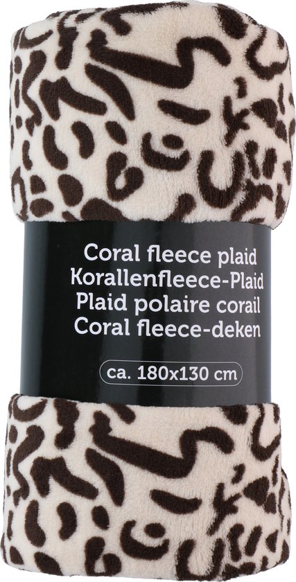 Fleece deken/plaid - 180 x 130 cm - panter print beige - 240 grams