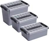 Sunware Opberg boxen - set 3x stuks - 9/6/4 liter - kunststof grijs - met deksel