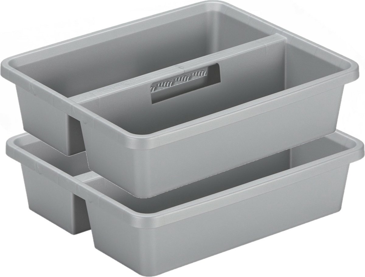 Sunware organiser - 2 stuks - kunststof - 44 x 35 cm - grijs - 2 vakken