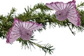 2x stuks kunststof decoratie kolibrie vogels op clip paars 9,5 cm - Decoratievogeltjes - Kerstboomversiering