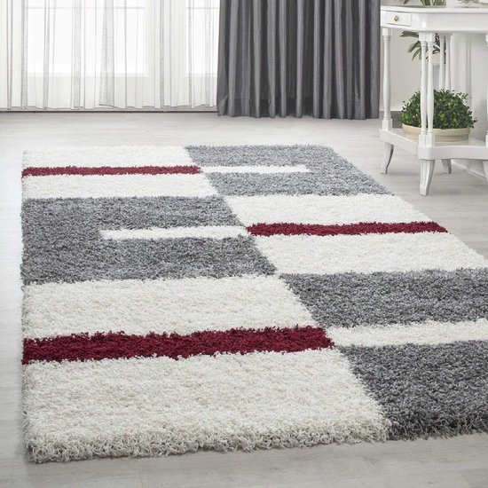 Flycarpets Hoogpolig shaggy vloerkleed - Manhattan 100x200 CM Rood  3 CM