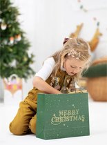Giftbag Merry Christmas Groen - 32,5 x 26,5 x 11,5 cm