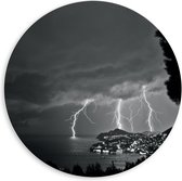 WallClassics - Cercle Mural en Plaque de Mousse PVC - Foudre sur la Côte - Zwart / Wit - 60x60 cm Photo sur Cercle Mural (avec système d'accrochage)