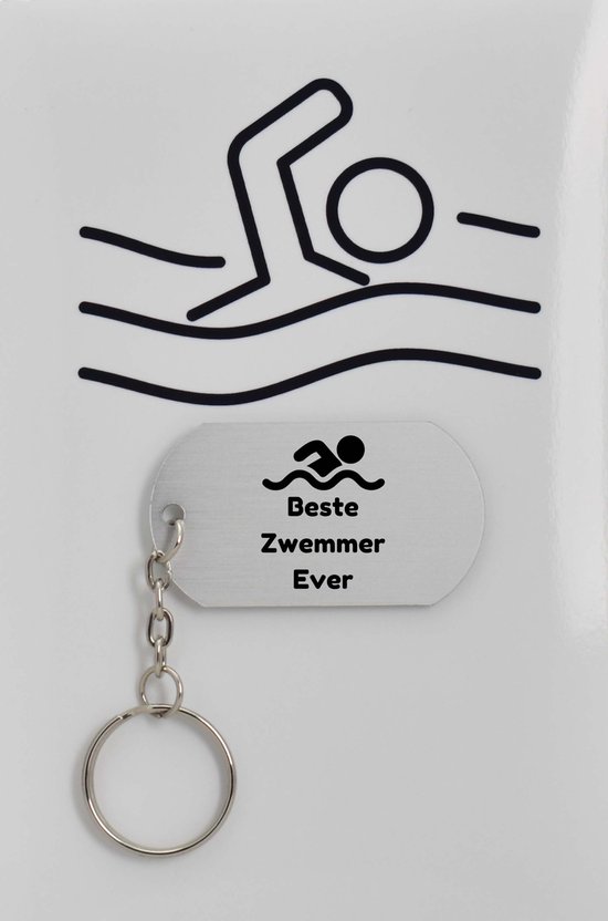 Zwemmen sleutelhanger inclusief kaart - sport cadeau - sporten - Leuk kado voor je sporter om te geven - 2.9 x 5.4CM