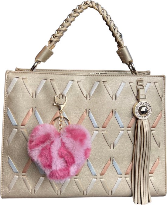 Porte-clés peluche coeur imprimé léopard pendentif de sac rose lilas L 10,5 x L 14,5 cm