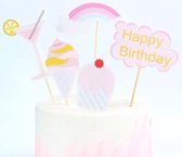 Taart Decoratie Happy Birthday - Regenboog - Cupcake - Ijsje - Cocktail - Taart Topper Meisje - Topper Roze - Taart Versiering - Taarttopper - Taartdecoratie - Kinderfeestje