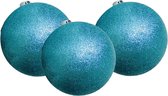 Gerim Kerstballen - 6 stuks - ijsblauw - kunststof - glitters - D4 cm