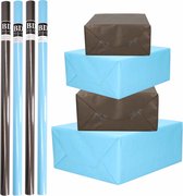 Paquet de 8 rouleaux de papier d'emballage kraft noir/bleu pour garçons/hommes 200 x 70 cm/papier cadeau/papier d'expédition/papier de couverture