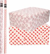 4x Rouleaux de papier d'emballage kraft love/valentine/heart package - blanc avec deux variantes de coeur rouge 200 x 70 cm - papier cadeau/d'expédition