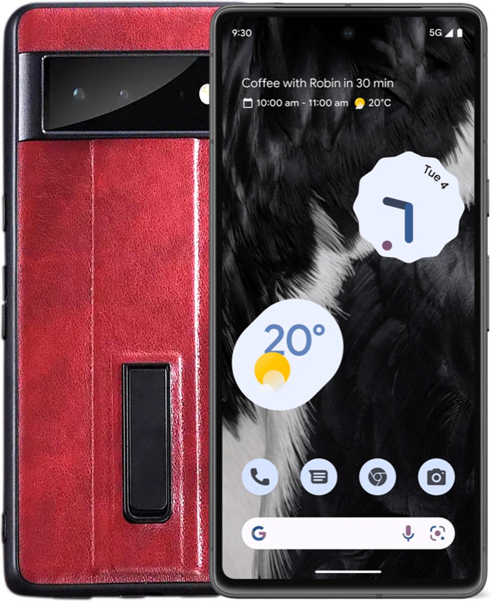 Google pixel 7 pro - luxe kunstleren telefoon hoes - rood - met glazen screenprotector