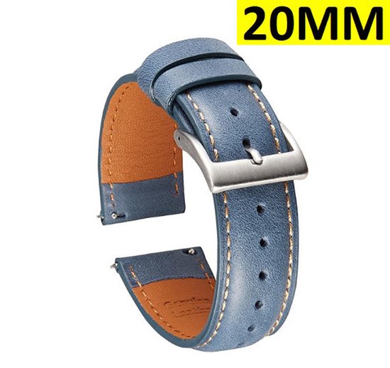 Lederen Horloge Band - Horlogebandje - Universeel - 20MM - Licht Blauw