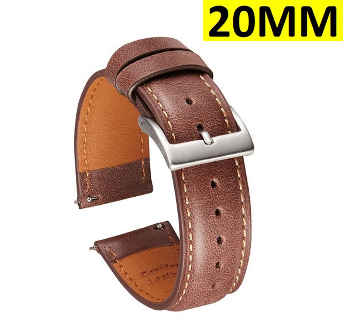 Lederen Horloge Band - Horlogebandje - Universeel - 20MM - Bruin