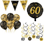 Embellissement de Décoration' anniversaire de 60 ans - Décoration de Fête - Swirl - Ballon en aluminium - Banderoles - Ballons - Homme et femme - Zwart et or