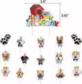 17-delige cupcake en taart topper set Happy Birthday Dogs - hond - taart - cupcake - topper - verjaardag