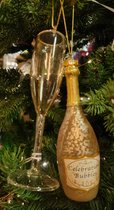 2x stuks glazen kersthangers champagne 12,5 cm kerstornamenten - Kerstboomversiering
