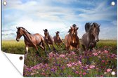 Tuinposter - Tuindoek - Tuinposters buiten - Paarden - Bloemen - Roze - 120x80 cm - Tuin