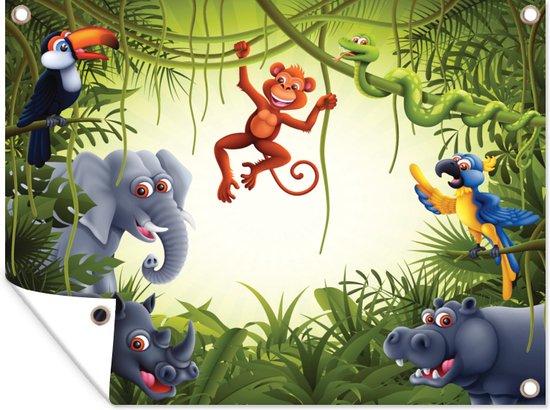 Tuin decoratie Illustratie - Wilde dieren - Jungle - Jongens - Baby - Meisjes - 40x30 cm - Tuindoek - Buitenposter