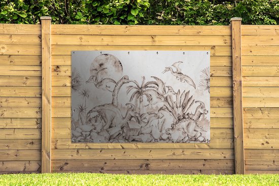 Décoration murale Dino - Enfants - Jungle - Plantes - Kids - 180x120 cm - Poster jardin - Toile jardin - Poster extérieur