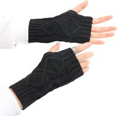 Gants sans doigts en tricot noir - Chauffe-poignets femme pour poignets chauds