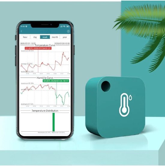 Slimme hygrometer, thermometer: waterdichte vochtigheids- en temperatuursensor-meter met app-alarmmelding, zelfmagnetische wifi-sensor voor binnen en buiten, compatibel met Alexa, 2 stuks