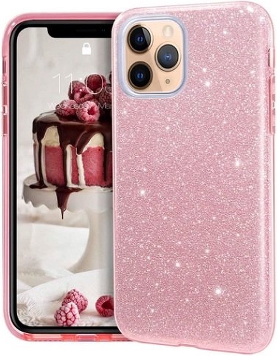iPhone 11 Pro Siliconen Glitter Hoesje Rose Goud