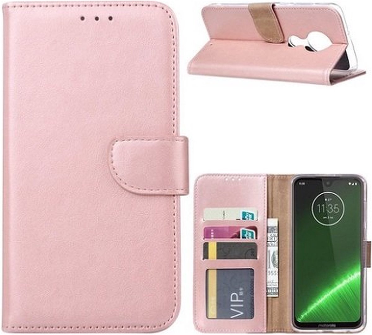 Motorola Moto G7 Power Hoesje Met Pasjeshouder Bookcase Rose Goud