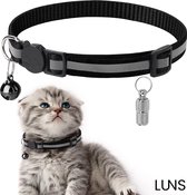 Kattenhalsband met Adreskoker & Veiligheidssluiting - Halsband Kat & Kitten - Kattenbandje met belletje - Reflecterend - Zwart - Met Adreskoker