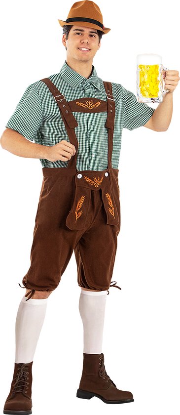 FUNIDELIA Oktoberfest Kostuum voor heren - Lederhosen - Maat: L - Bruin