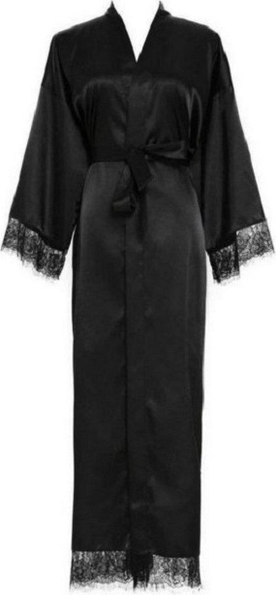 Kihnop Lange kimono-badjas voor dames, lange satijnen badjas met bloemen, lange zijden badjas voor dames, kimono's, zijdeachtige badjas, één maat, Zwarte Boom, one size