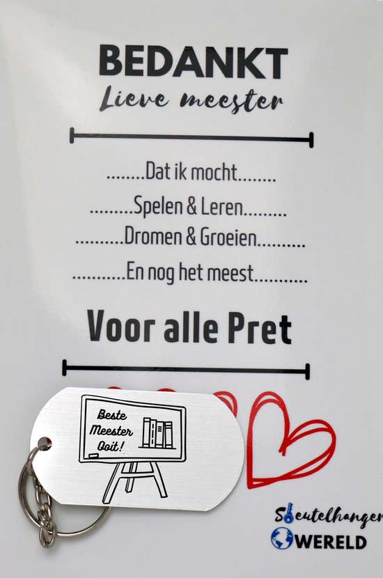 Beste meester ooit Sleutelhanger inclusief kaart - meester cadeau - meester - Leuk kado voor je meester om te geven - 2.9 x 5.4CM