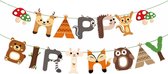 Originele Slinger Happy Birthday - Dieren - Herfst / Autumn - Bosdieren | Beesten – Boom - Paddestoel | Vlag – Versiering – Banner – Guirlande -| Verjaardag – Feest – Party - Kinderverjaardag | Kids - Bos - DH collection