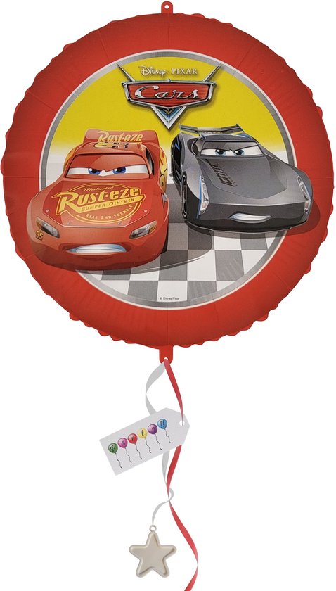 Disney Cars - Folieballon - opblaasbaar of te vullen met helium - herbruikbaar - 46 cm - incl. papieren rietje, gewichtje en 2 linten 1,5m -Lightning Mcqueen - Jackson Storm - ballon - versiering - kinderfeestje - met tag