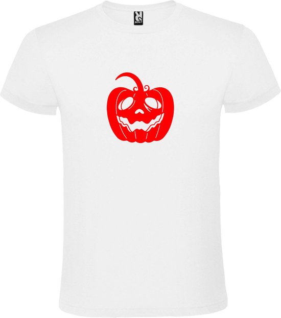 Wit T-Shirt met “ Halloween Pompoen “ afbeelding Rood Size XXXL