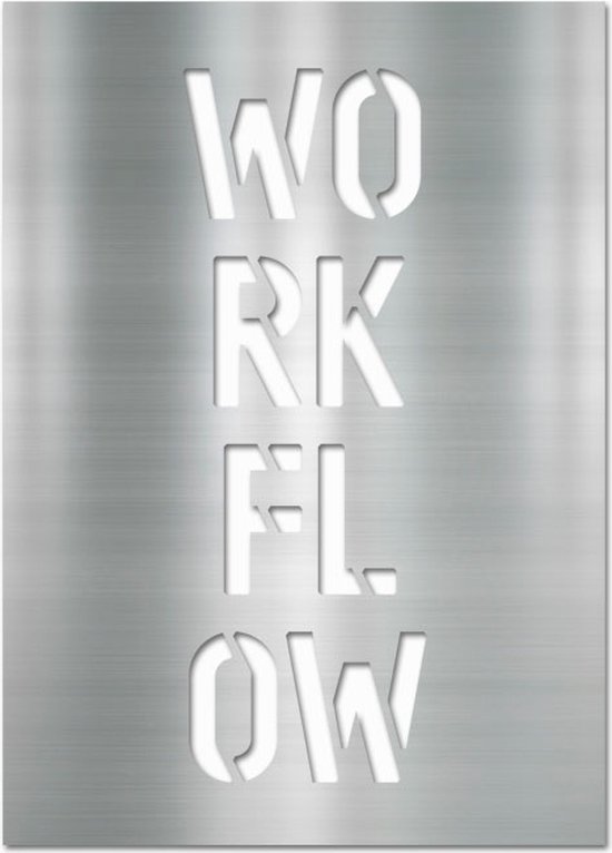 Letterschilderij - Workflow Metal | Woonaccessoire Aluminium paneel met freesletters | 70x100cm | Dibond | Uniek | Modern | Vierkant | Kantoor | Woonkamer | Slaapkamer | Voor binnen en buiten..