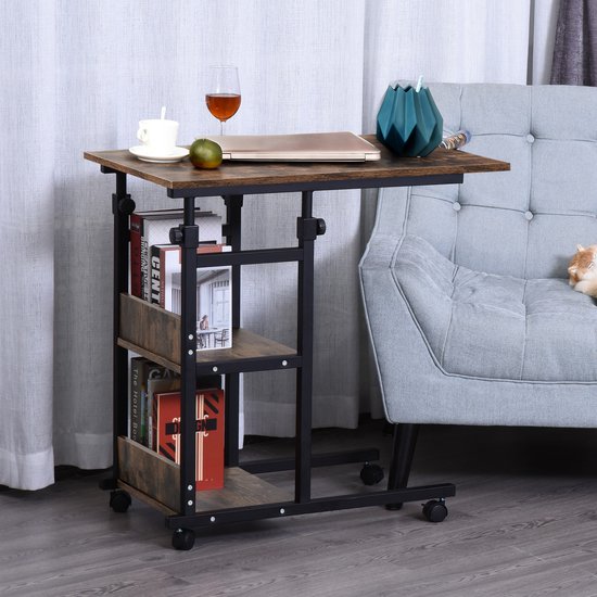 HOMCOM Bijzettafel met opbergruimte, salontafel, nachtkastje, goud