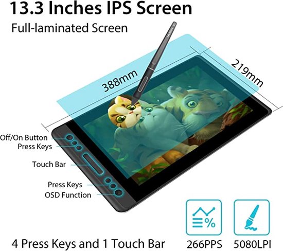 Tablette Graphique Huion Kamvas Pro 13 (8912) GT-133 – Écran 13″ – USB-C – Très Peu Utilisée