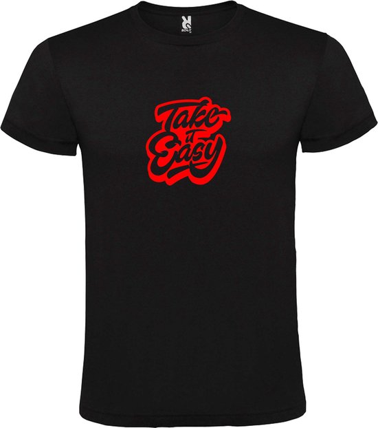 Zwart T-Shirt met “ Take it Easy “ afbeelding Rood Size L