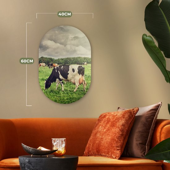 Ovale Mural - Décoration murale Plastique - Tableau Ovale - Vaches - Pâturage - Nature - Animaux - Paysage - 40x60 cm - Miroir ovale sur plastique