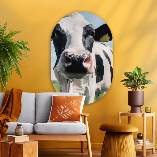 Ovale Mural - Ovale Mural - Décoration murale Plastique - Peinture Ovale - Vache - Pâturage - Nature - Animaux - Herbe - 80x120 cm - Forme Miroir Ovale sur Plastique