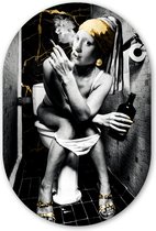 Muurovaal - Wandovaal - Kunststof Wanddecoratie - Ovalen Schilderij - Marmerlook - Meisje met de parel - Sigaretten - Toilet - Goud - Kunst - Oude meesters - 60x90 cm - Ovale spiegel vorm op kunststof