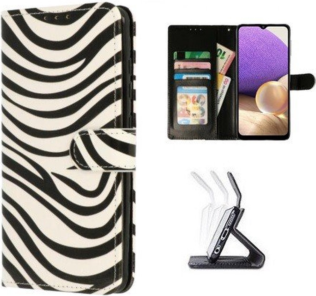 Samsung A32 5G Hoesje Met Pasjeshouder Bookcase Zebra