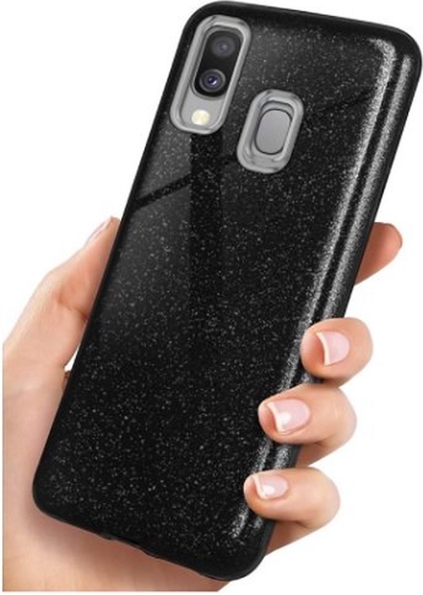 Samsung A40 Siliconen Glitter Hoesje Zwart