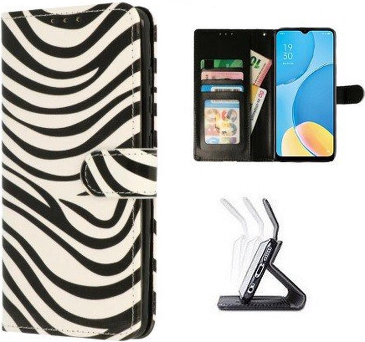 Oppo A15 Hoesje Met Pasjeshouder Bookcase Zebra