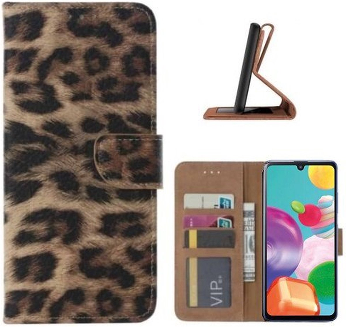 Samsung A41 Hoesje Met Pasjeshouder Bookcase Luipaard